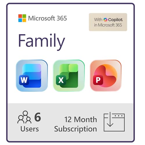 Microsoft 365 Family | 12-Month Subscription | Up to 6 People | Premium Office Apps: Word, Excel, PowerPoint and more | 1TB Cloud Storage | Windows Laptop or MacBook Instant Download | Activation Required
