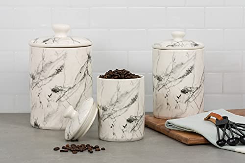 Image of 10 Strawberry Street Marble Ceramic Kitchen Canister Set, Set of 3, White /Black