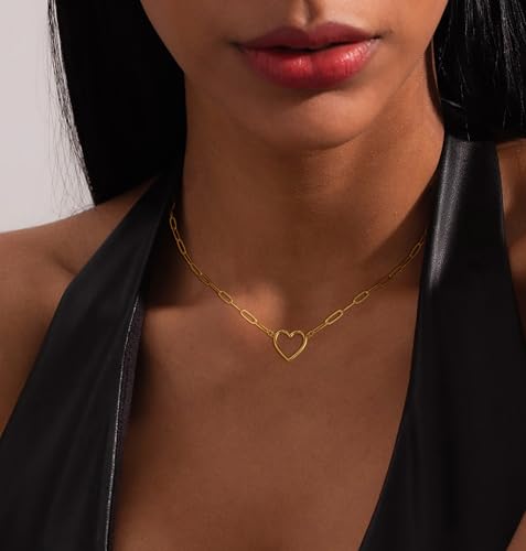ASCOMY Dainty Gold Necklace for Women 14K Gold Plated Necklaces for Her Delicate Love Heart Necklace Heart Pendant Necklace Cute Necklaces Festival Jewelry Gift for Women3