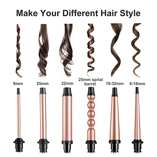 6 In 1 Curling Iron, Professional Curling Wand Set, Fast Heating Hair Curler With 6 Interchangeable Ceramic Barrels (0.35'' To 1.25'') For Women Quick Create Hairstyle In All Hair Type #TOP1