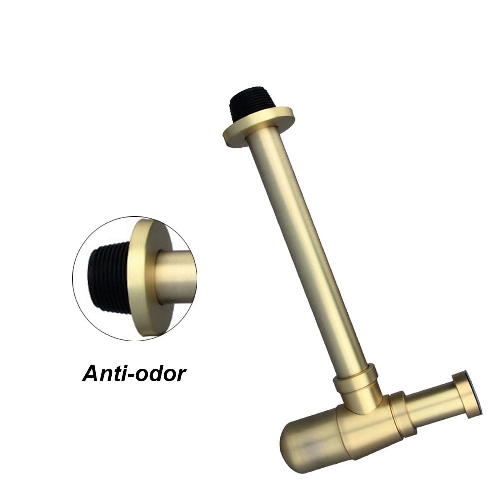 Siphon rond en forme de P, en acier inoxydable, pour lavabo de salle de bain, évier, bonde de vidange, kit de siphon P pour évier, or brossé
