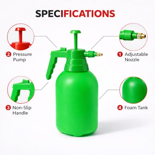Image of MIKANIX Manual Pressure Spray Bottle for Gardening & Cleaning | Hand Pump Water Sprayer with Adjustable Nozzle | Multipurpose Plant Mister for Indoor & Outdoor (2L, Green)
