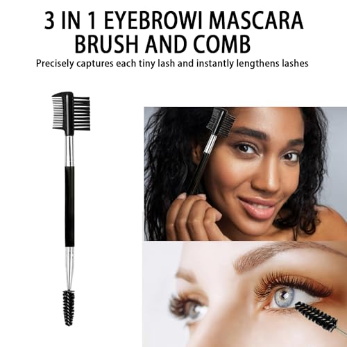Ksvsonrvi 2PCS Eyebrow Eyelash Brush 3 Head Eyelash Comb Double Head Brush Makeup Grooming Tool Cosmetic (Black)