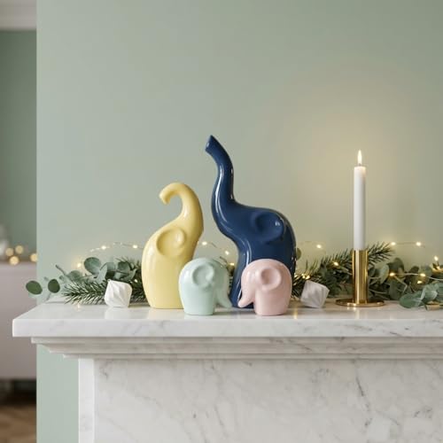 Image of Amazon Basics Playful Elephant Figurine Set for Home & Office Decor | Modern Pastel Animal Sculpture Showpieces for Living Room, Nursery, Shelf & Coffee Table Styling (Multicolor, Set of 4)
