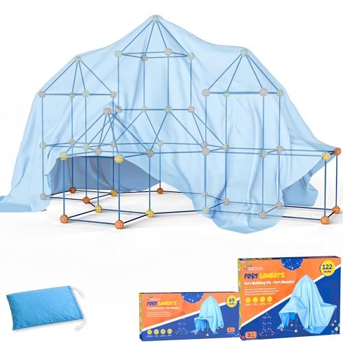Fort Bausatz XL mit 191 Teilen, Höhle Bauen Kinder, Konstruktionsspielzeug Stecksystem, Spielzelt für Indoor & Outdoor, Kreatives Bauspielzeug, Steckspiele ab 5 Jahren, Inkl. Tasche & E-Book