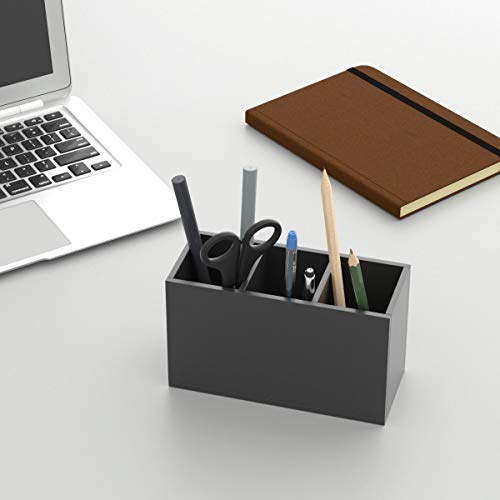 Image of NIUBEE Acrylic Pen Holder 3 Compartments, Black Pencil Organizer Cup for Countertop Desk Accessory Storage
