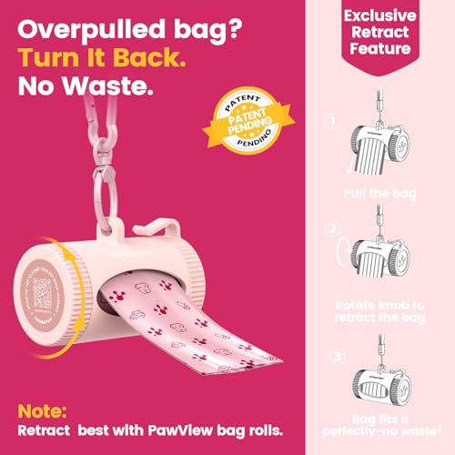 Image of Dog Poop Bags Rolls with Retractable Poop Bag Holder, Leak Proof and Extra Thick Lavender Pet Waste Bags, 70% Recycled GRS Certified, 1 Dispenser and 105 Bags for Doggy Walking & Cat Litter