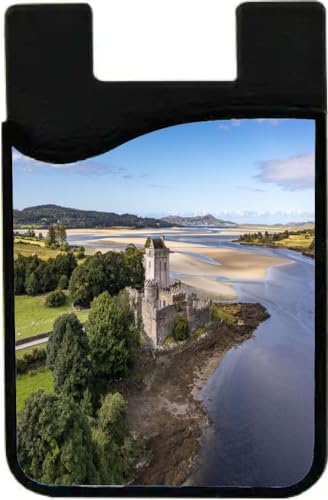Island Gifting Neoprene Stick-on ID Card Holder for iPhone/Galaxy/Google Android Cases Featuring Image of an Aerial View of a Castle in Donegal Ireland, irel5, cell-sleeve-mas-492
