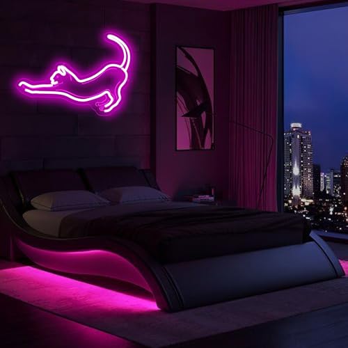 Image of Cat Neon Signs Lights Decor Animal USB Operated Decorative LED Neon Light Sign for Home Wall Party Wedding Birthday Kids or Girls Room