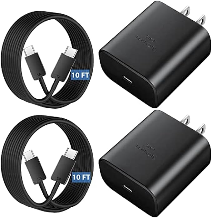 45W Samsung Super Fast Type C Charger with 10FT Android Phone Fast Charging Cable for Samsung Galaxy S23 Ultra/S23/S22 Ultra/S22/S21/S20, Note 10+ 5G/Note 20, Galaxy Tab S7/S8