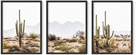HAUS AND HUES Framed Western Wall Art - Set of 3 Desert Wall Art, Cactus Wall Decor, Framed Landscape Wall Art, Southwest Framed Art, Joshua Tree Wall Art, Framed Cactus Print (12x16, Black Framed)