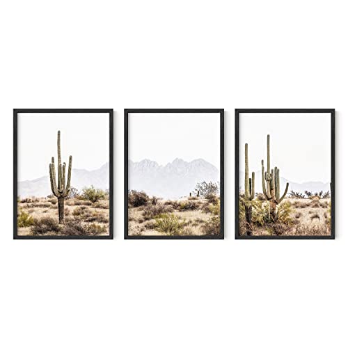 HAUS AND HUES Desert Wall Art - Set of 3 Western Landscapes, Joshua Tree & Cactus Scenic Prints (12x16, Unframed)