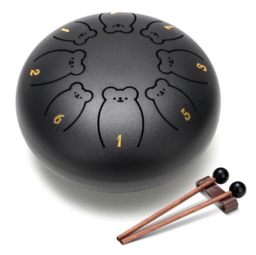 CAHAYA Steel Tongue Drum Set 6 Inch 8 Notes Steel Hand Drum with Music Book Drum Mallets Finger Paddles and Carry Bag for Kids Gift Musical Education Meditation Yoga CY0359