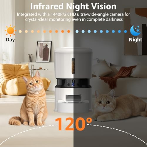 Automatic Cat Feeder with 2 Camera, 5G WiFi Cat Food Dispenser with Night Vision 2K 4MP, 2-Way Audio and App Control, Detachable for Clean, 4L Auto Pet Feeder for Cats and Small Dogs, White - Image 4