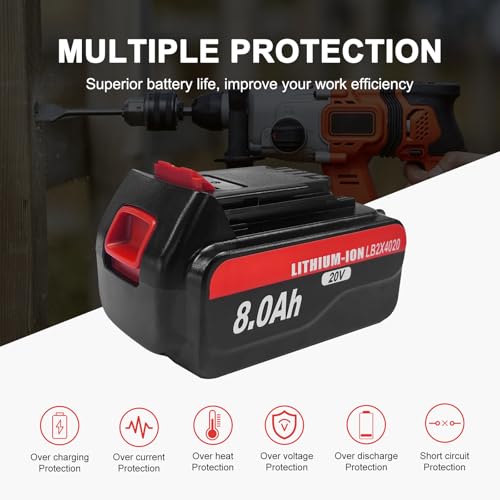 DZEKO 8.0Ah 2 Packs Lithium Battery Replacement for Black and Decker 20V Lithium Battery LB2X4020 LB2X4020-OPE LBXR20 LBXR2020APB Compatible with Black+Decker 20V Max Tools and Chargers by DZEKO - Used condition - Image 4