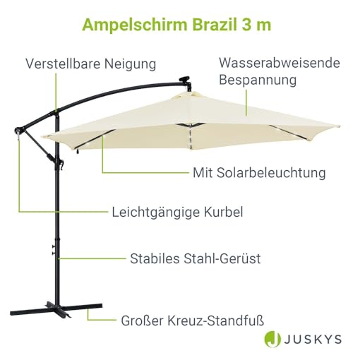Sonnenschirm mit Ständer Juskys Ampelschirm Brazil 300 cm mit LED-Beleuchtung
