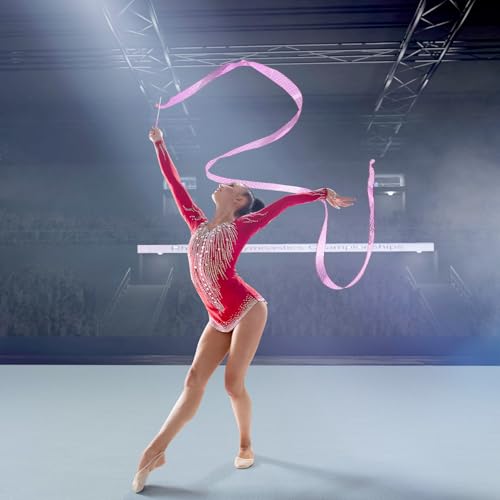 Abeillo 2 Stück Rhythmische Tanzband,2m Pudrige Lila Tanzbänder Kinder,Tanzband Gymnastikband mit Stab,Sportgymnastik Band Mädchen für Künstlerische,Tanzgymnastik(Rosa+Lisa)