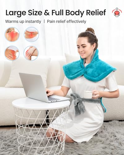 Image of RENPHO Heating Pad for Back, Mothers Day Gifts for Mom & Birthday Gifts for Men Women, FSA Eligible & HSA Store, Weighted Electric Heat Pad for Neck and Shoulder, ETL Certified, 24 inchx33 inch, Gray Green