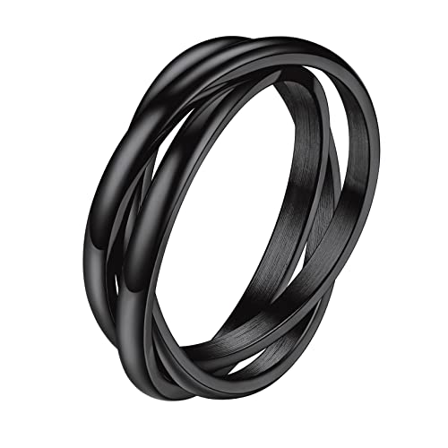 FOCALOOK Stapelring aus Edelstahl, dreifach ineinandergreifend, für Hochzeit, Jahrestag, Versprechen, Ringgröße 1/2, Edelstahl Cover