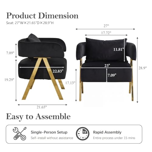 Image of Modern Velvet Dining Chairs Set of 4 with Arms and Gold Metal Legs, Black