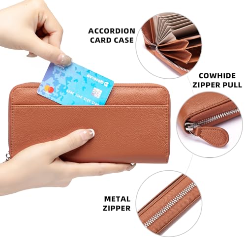 Image of RFID Blocking Womens Zipper Wallet Leather Large Capacity Billfold Clutch Zip Around Wallets for Women