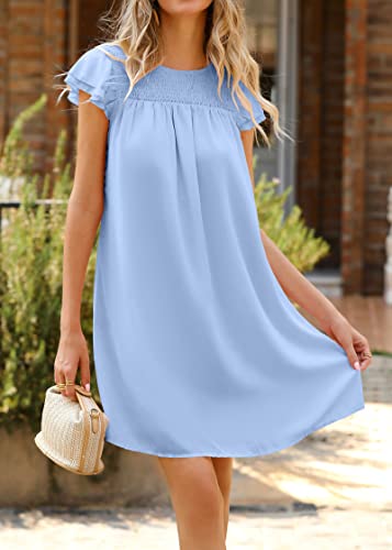 Image of KIRUNDO Wedding Guest Shift Dresses for Women Short Spring Summer Ruffle Cap Sleeve Chiffon Babydoll Flowy Mini Sundress