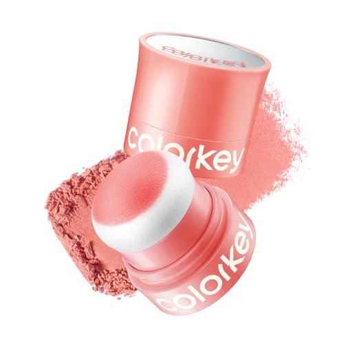 COLORKEY Shimmering Pudding Powder Blush, Lightweight, non-drying and smooth, Naturally Luminous Semi-Matte Finish, Self-contained brush, portable makeup (06 Coral Orange, 3.2g)