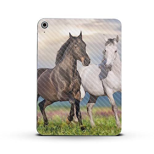 Image of MightySkins Carbon Fiber Skin Compatible with Apple iPad 10.9 inch 10th Gen (2022) Full Wrap Kit - Horse Contrast | Protective Durable Textured Carbon Fiber Finish | Easy to Apply | Made in The USA