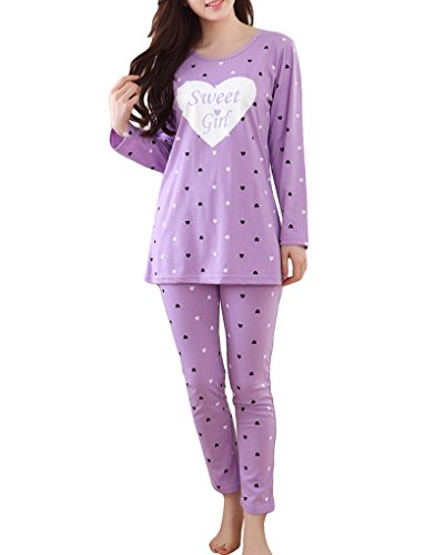 MyFav Girls' Comfy Sleepwear Hearts Shape Pajama Set Sweet Dream Leisure Nighty (1-Purple, 10 Years)