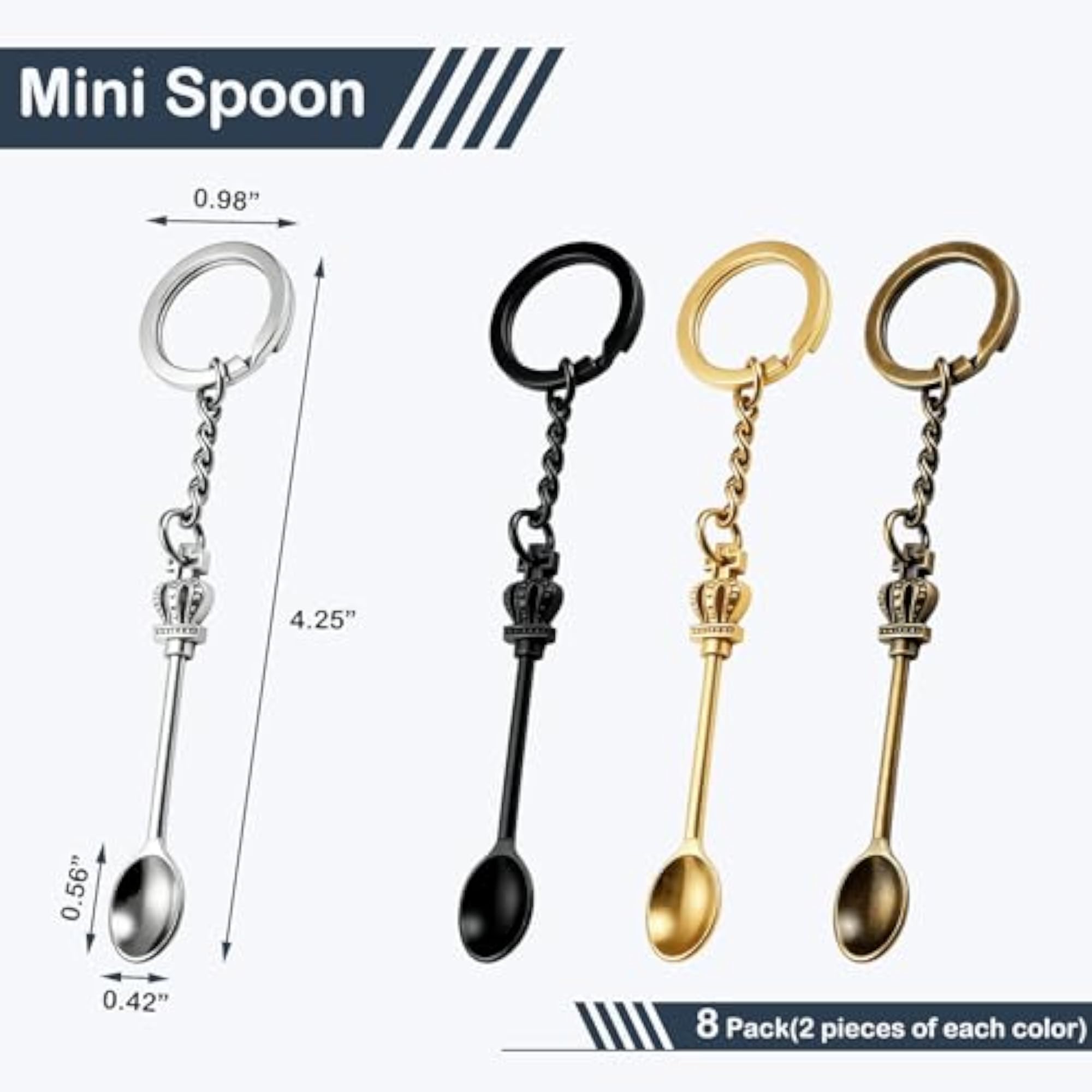 8 Pack Tiny Mini Spoon Keychain with Split Rings