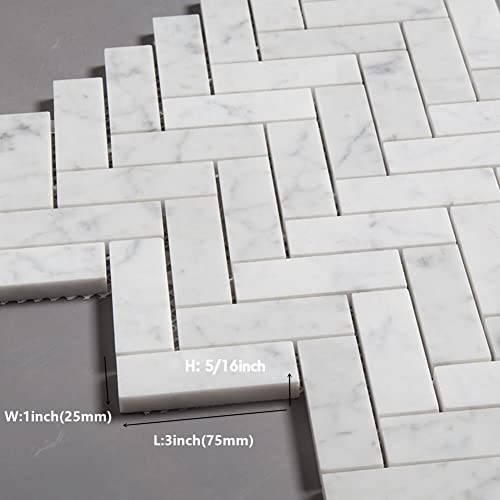 Diflart Pack-5 Carrara Italian White Carrera Marble 1X3 Inch Herringbone Mosaic Tile Polished For Kitchen Bathroom Wall Floor Tile #TOP2