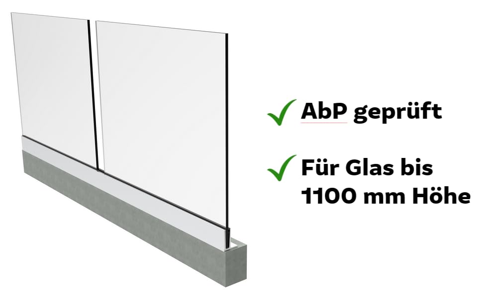Sellon24® Ganzglasgeländer Glasgeländer Bodenprofil ALU aufgesetzte Bodenmontage Profil Aluminium eloxiert für Glas 12-21,52 mm Vollmaterial AbP geprüft Belastbarkeit G/h: 3 kN - Konfigurator L
