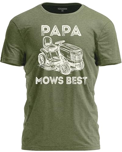 TeeUnion Papa Mows Best Funny Gardening T Shirt Fathers Day T-Shirt Lawn Mowing Dad Humor Tee Military Green