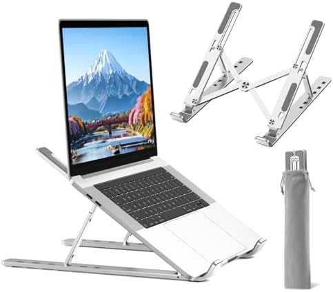 BoYata ノートパソコン スタンド iPadスタンド 折りたたみ式 6段階調節可能 軽量 放熱 アルミ合金製 PCタブレット 15.6インチまでデバイスに対応 在宅/出勤勤務 収納袋付き シルバー