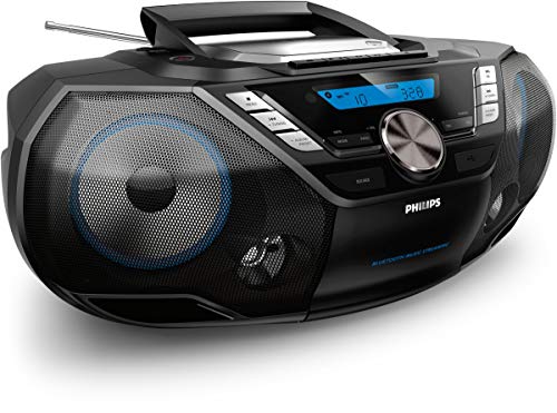 Philips AZB798T/12 Máquina de Sonido CD portátil, Reproductor de CD y Cassette Dab y FM Bluetooth, MP3-CD, USB, Bass dinámico, Control Remoto, Temporizador de sueño - Negro