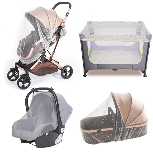 Baby Mosquito Net for Stroller, Perfect Bug Net for Stroller/Bassinets/Cradles/Playards/Pack N Plays and Portable Mini Crib, Durable Baby Insect Netting, White Star - Thumbnail 6