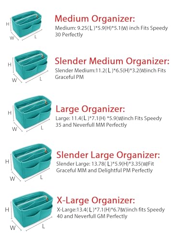 Image of LEXSION Felt Purse Organizer Insert, Tote Bag Shaper Dividers with 5 Sizes, Lake Blue, Medium | LEXSION Felt Purse Bag Organizer Insert with zipper Bag Tote Shaper Fit Speedy Neverful PM MM