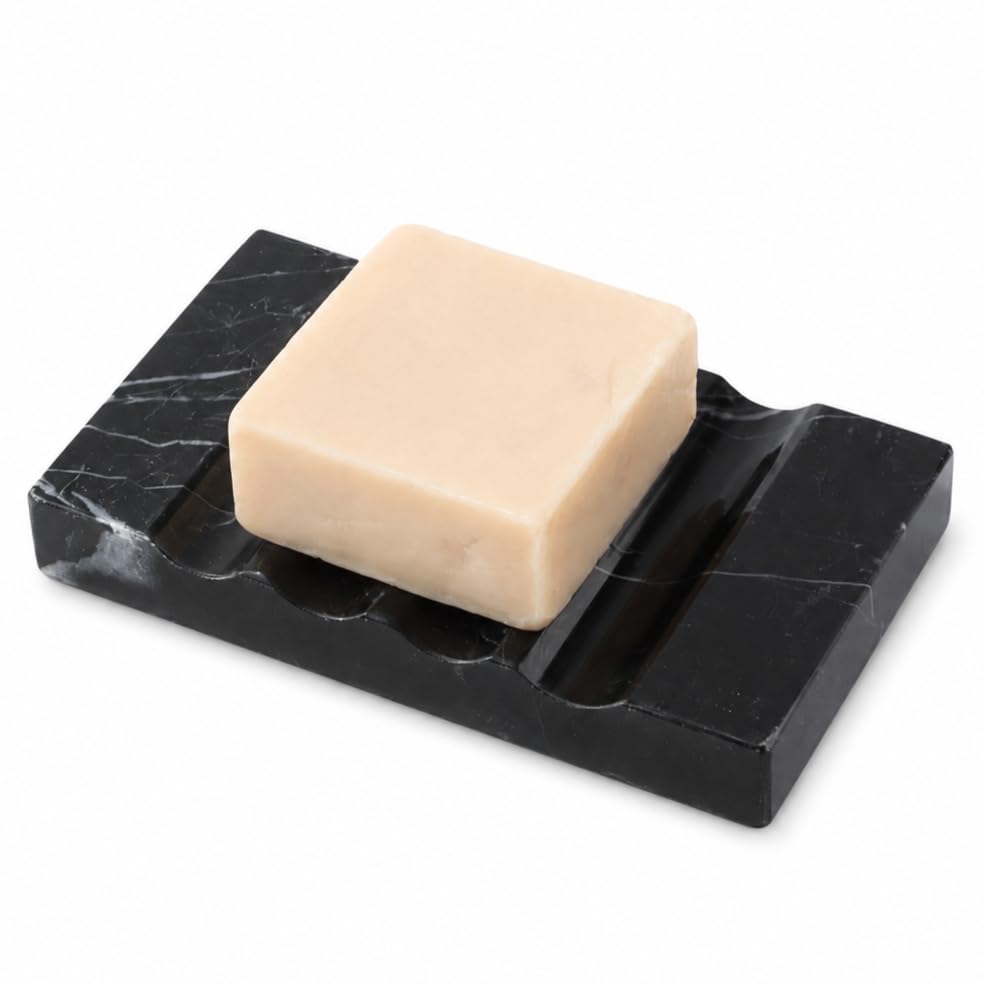 Koville Black Marble Soap Dish, Stone Soap Holder for Bathroom