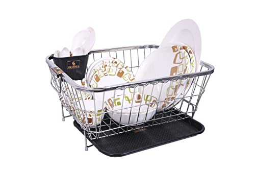 Image of SHAMSHA Stainless Steel Dish Drainer Basket Rack for Kitchen Utensils /Plates with Water Storing Tray Size 53x42x24 cm (LxBxH)