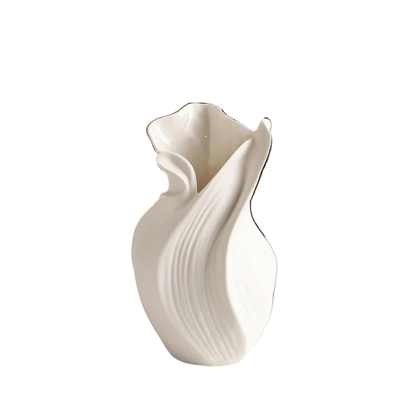 17.5cm Ceramic Vase Abstract Grass Dried Real Flower Living Dinning Room Cabinet Office Desktop Decoration For Living Room, Office, Wedding(White)