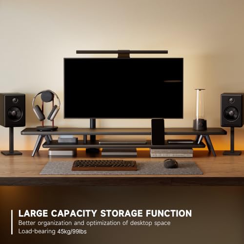 Image of Fenge Dual Monitor Stand, Monitor Stands Riser for 2 monitors, 47.2 Inch Wood Desk Shelf with Storage Organizer and Cable Management for Office Desk Accessories