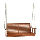 Lovair Porch Wooden Swing with Hanging Bench,Hardwood Patio Furniture Porch Swing with 4ft Ceder Iron Chain,Outdoor 2-Person Leisure Bench for Backyard Lawn (Without Frame), Dark Brown