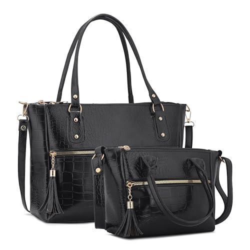 Image of AVERAA Women Handbag Combo Set (Medium + Mini) Croco Texture Faux Leather