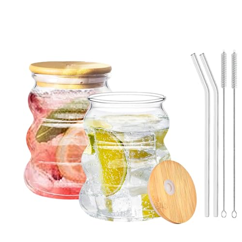Lot de 2 verres à cocktail, 530 ml, avec couvercle, paille et brosse de nettoyage Idéal pour les lattes, le matcha, les mojitos, l'eau, les jus, la bière et autres boissons