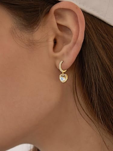 Sterling Silver Gold Heart Earrings for Women - Classic Love Heart-Shaped Hoop Earrings with Dangle Hypoallergenic Lightweight Cubic Zirconia Fashion Gifts for Wife Mother3