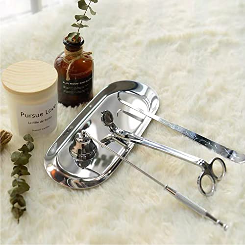 Chexin 4 Stücke Kerze Zubehör Set mit Kerzenlöscher, Kerzendochtschneider, Dochtzieher, Ablageschale,Edelstahl Kerzenwerkzeug Kit, Geschenk für Candle Lover(Silber)