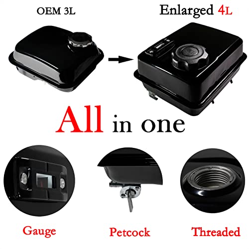 Image of JMCHstore 4L Gas Fuel Tank W / Fuel Gauge & Petcock for Predator 212 Hemi Engine, Coleman CT200U BT200X 196cc Mini bike, Baja Massimo warrior MB200, 200cc Go kart Parts, Honda GX160 GX200 Motor