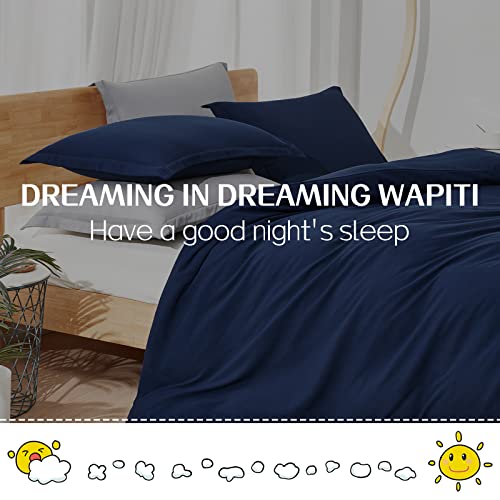 Dreaming Wapiti Duvet Cover Queen,Washed Microfiber Navy Blue Queen Size Duvet Cover Set,Solid Color - Soft and Breathable with Zipper Closure & Corner Ties (Navy Blue, Queen)