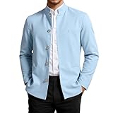 Generisch Sakko Blazer à col montant pour homme   Veste en lin fine   Couleur unie   Coupe droite   Veste en lin légère   Veste d'affaires formelle, bleu ciel, M