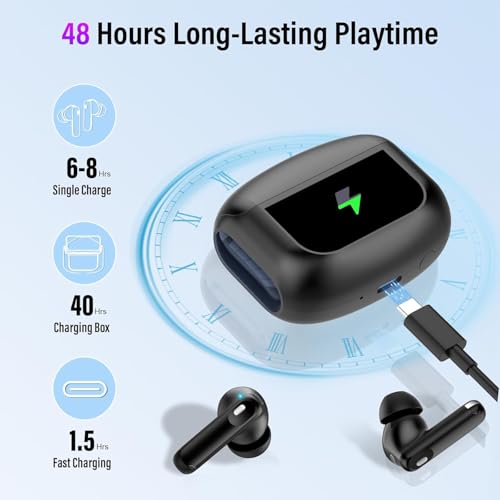 Auriculares inalámbricos Bluetooth 5.4 para entrenar con estuche táctil interactivo negro 4